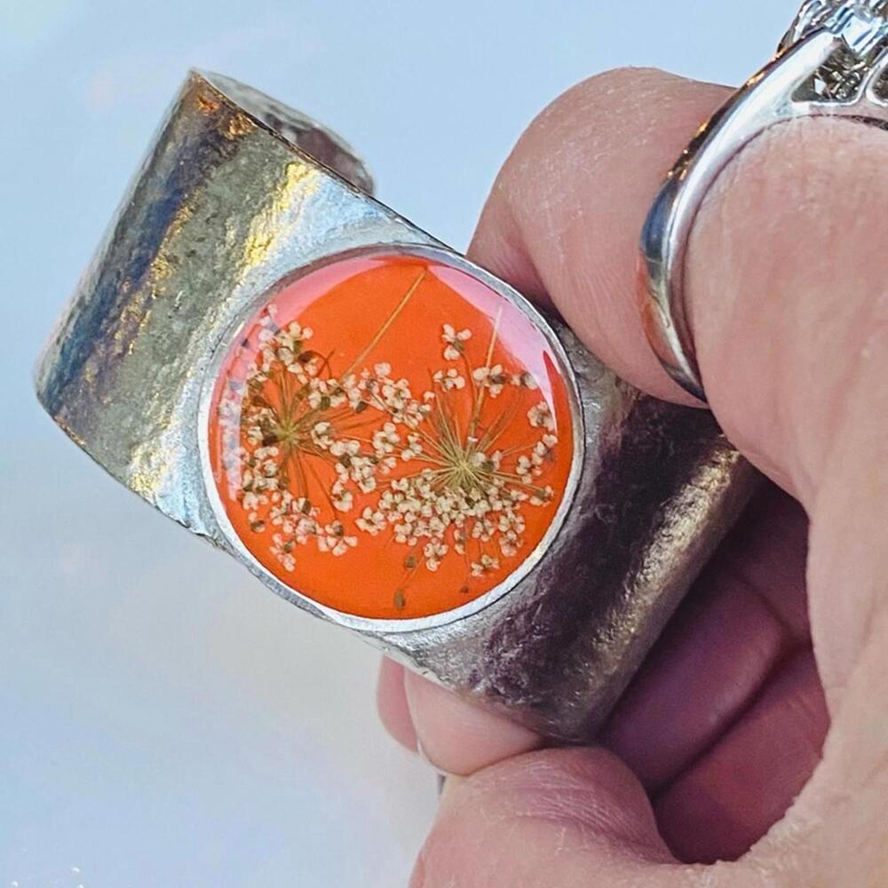 Shari Dixon Pressed Flower Orange Cuff Bracelet - Picture 9 of 9